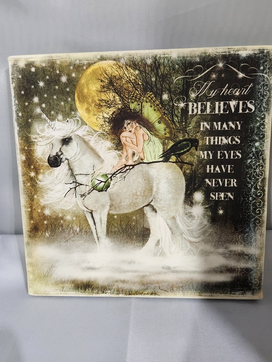 no brand Other - Enchanted Unicorn & Fairy Wall Art – White and Gold Accents